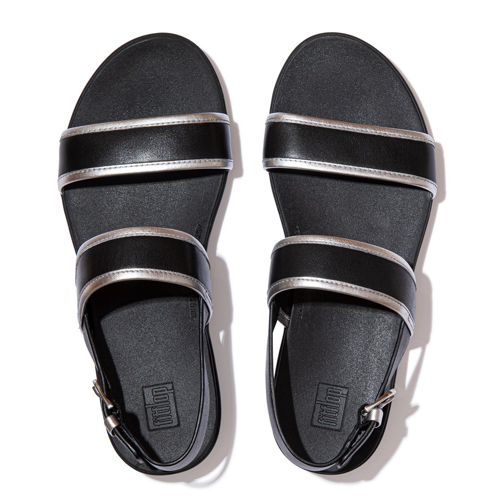 Fitflop Womens Sandals Black - Barra Metallic Back-strap - OA1890267